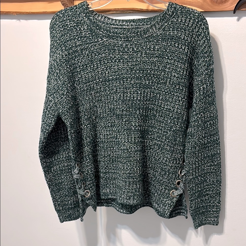 Green Knit Sweater with Side Buttons